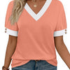 Top smanicato con scollo a V, abbinabile, abbottonato, a maniche corte, a contrasto di colore