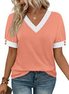 Top smanicato con scollo a V, abbinabile, abbottonato, a maniche corte, a contrasto di colore