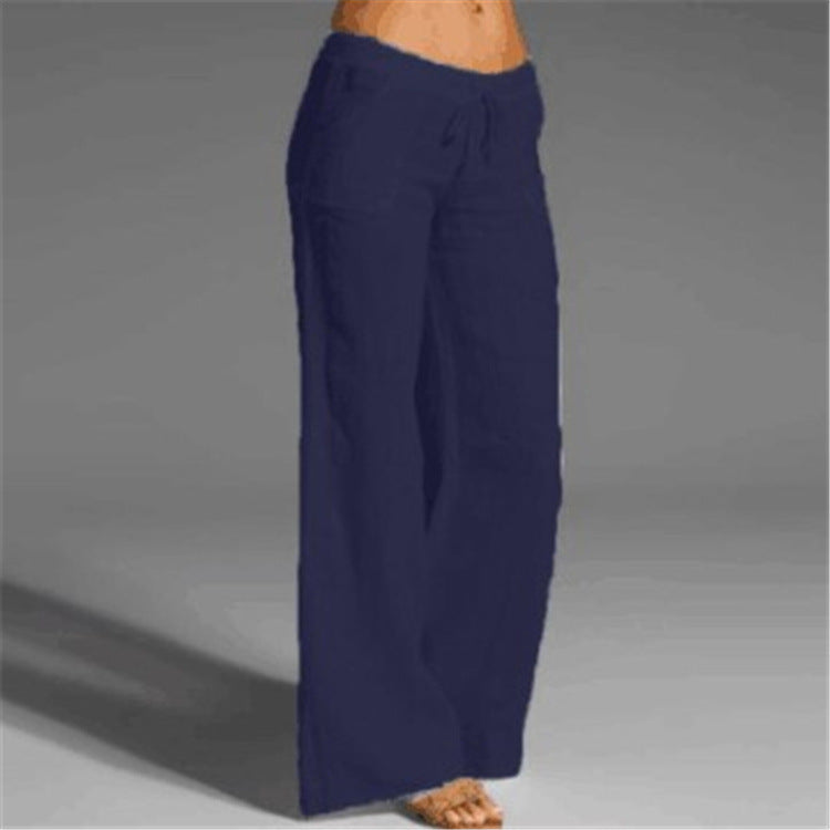 Women's High Waist Wide Leg Pants With Big Bell Pockets And Cotton And Linen Casual Pants