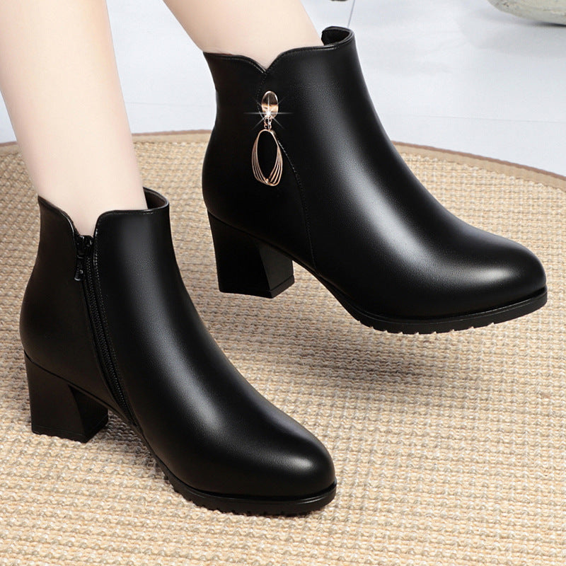 New Side Zipper Mid Heel Boots Women