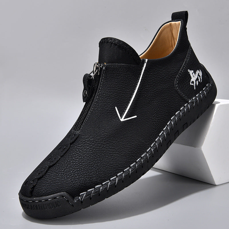 Men's Zipper Leather Boots Foreign Trade Hand-stitched Martin Boots