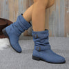 Square Heel Round Toe Women's Denim Leather Boots