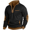 Men's Waffle Contrast Color Pocket Zipped Stand Collar Sweatshirt