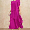 Womens Chiffon Loose Belly-Covering Layered Ruffle-Trim Dress