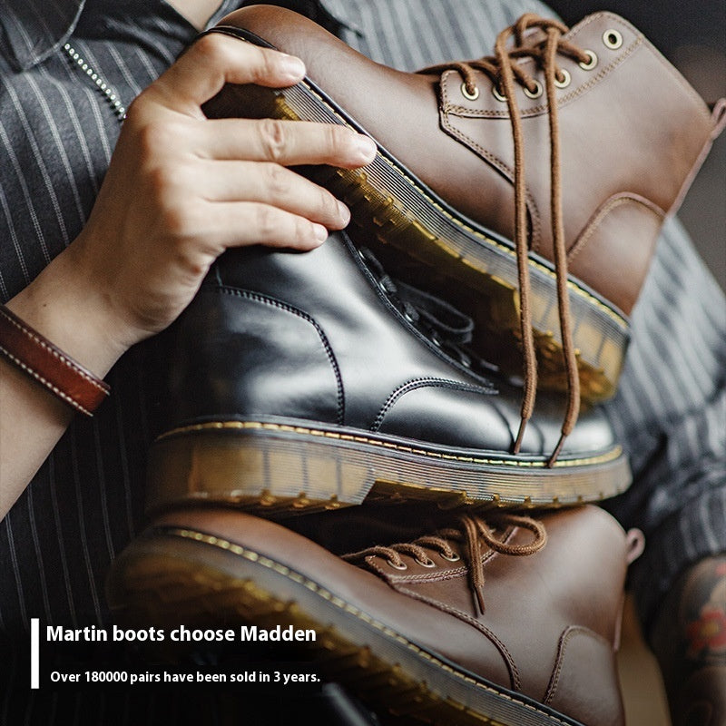 Retro Black Mid-top Round Head Ankle Boots