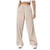 Women's Solid Color Straight-leg Fleece Wide-leg Sweatpants With Side Pockets