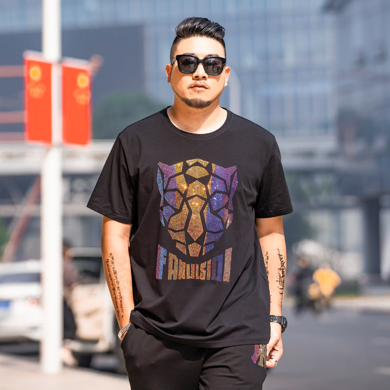 T-shirt a maniche corte da uomo con strass, modello Fashion Personality, taglie forti