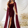 Vestito Gonna Paillettes Rete Spacco Abito a Sirena