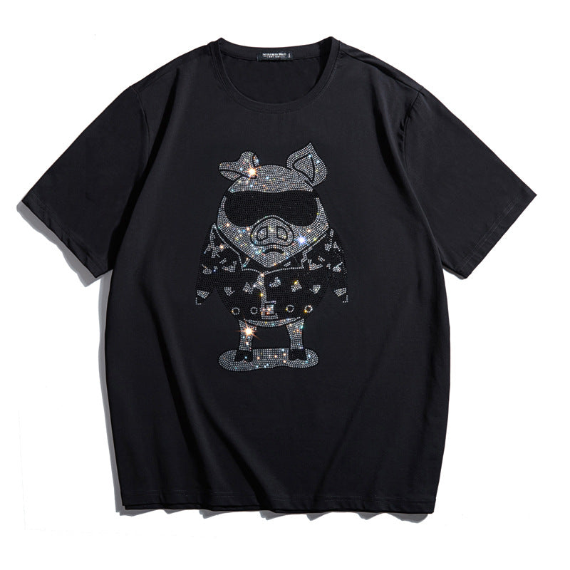 T-shirt a maniche corte da uomo con strass, modello Fashion Personality, taglie forti
