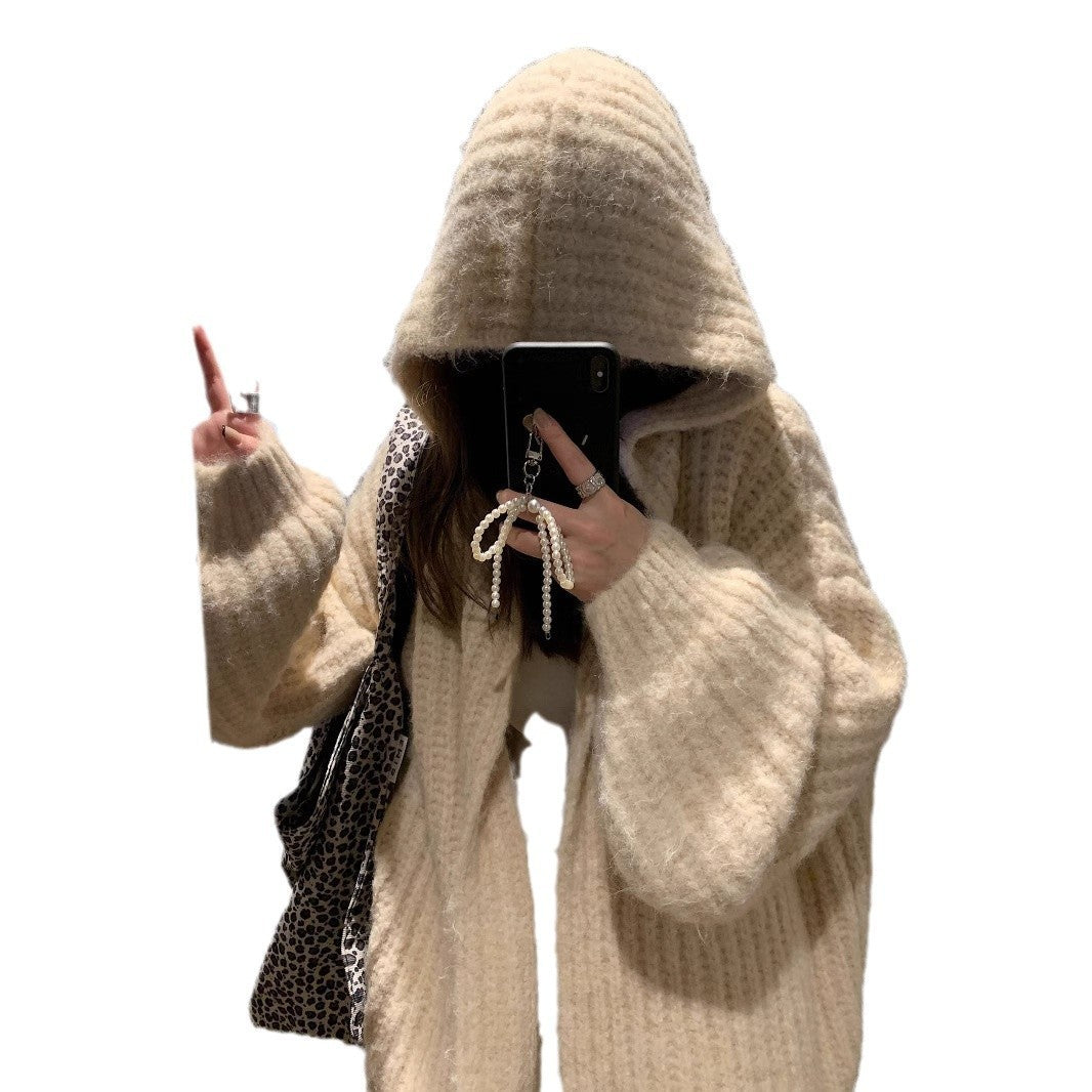 Retro Maillard Hooded Sweater Cardigan For Women