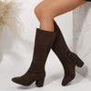 Wide Pointed Toe Chunky Heel Below The Knee Long Boots