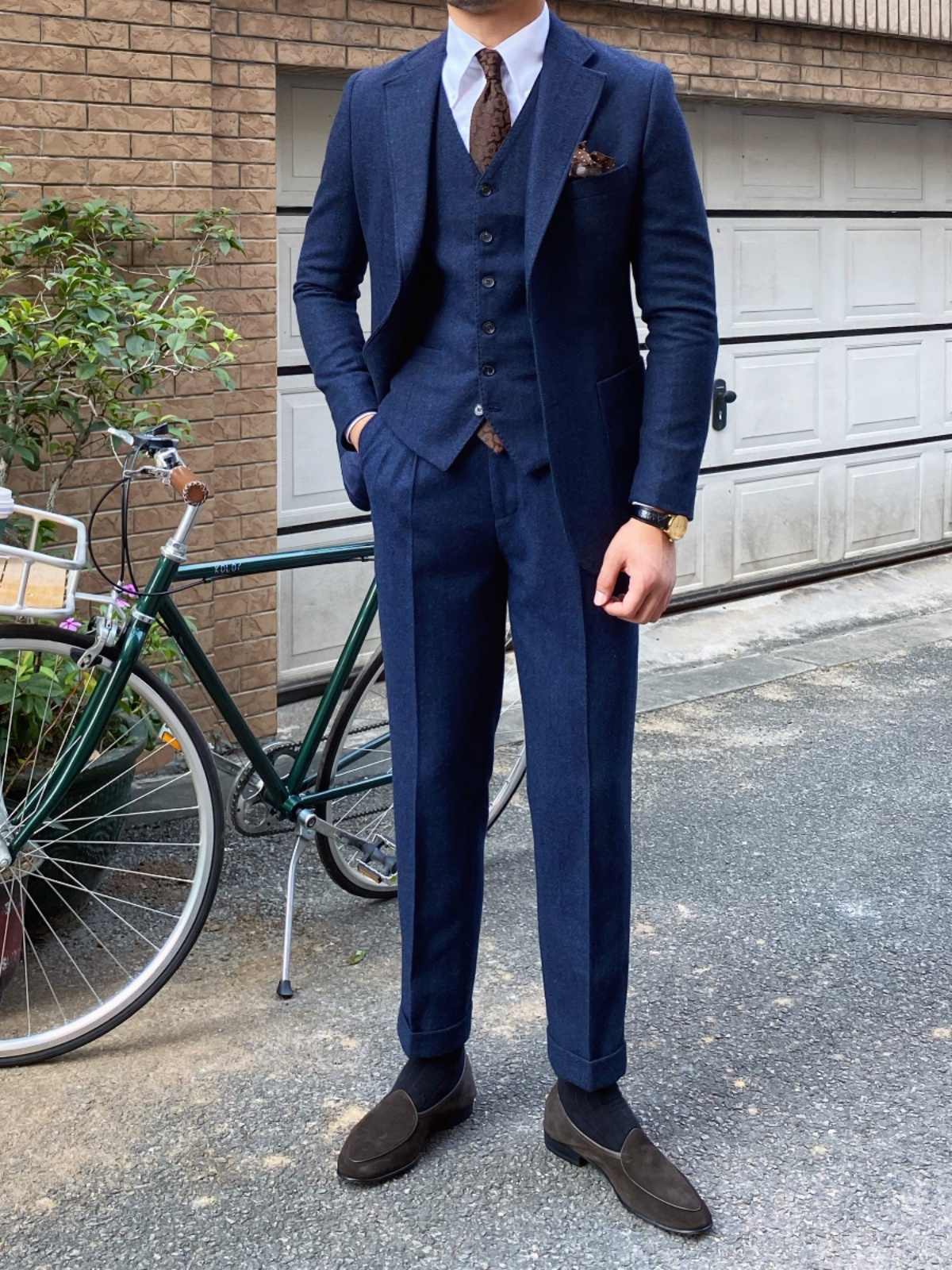 Abiti da uomo slim fit in lana a spina di pesce retrò Autunno Inverno