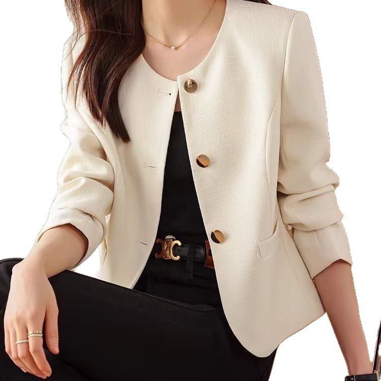 Giacca casual corta da donna con scollo rotondo
