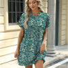 Loose Crew Neck Short Sleeve Printed Pocket Dress
