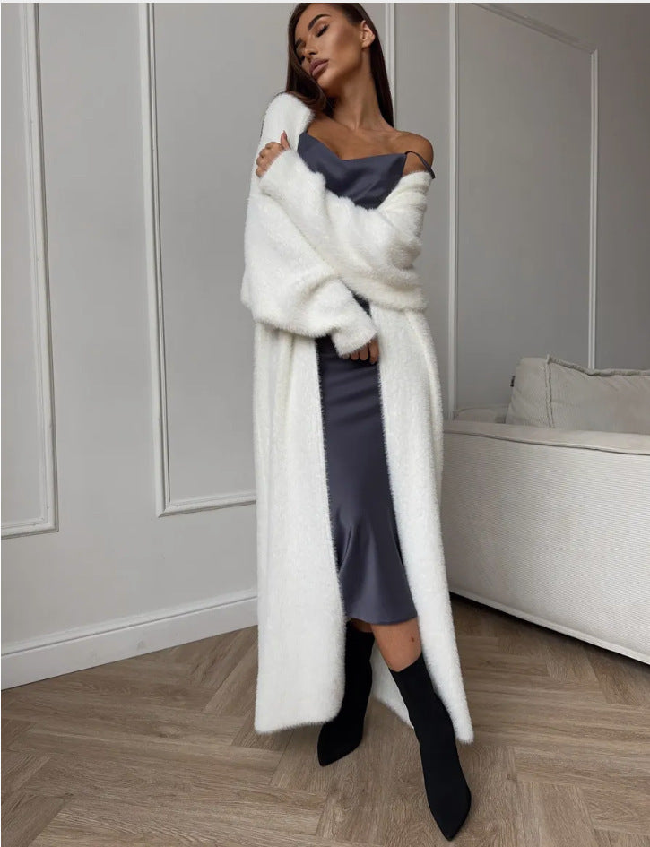 Imitation Mink White Sweater Cardigan Coat Women's Loose