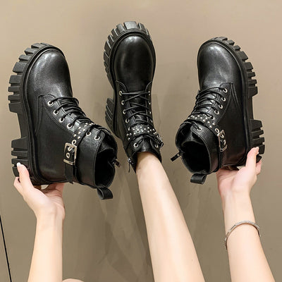 Inner Height Increasing Soft Leather Martin Boots For Women