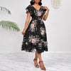 Spring Summer Ruffled-Edge Short-Sleeve Printed Dress With Elastic Waist