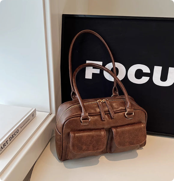 Borsa da bowling in pelle cerata e olio, borsa ascellare di nicchia coreana