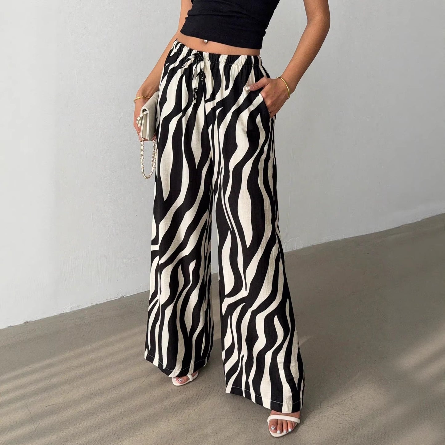 Pantaloni Eleganti A Gamba Larga Stampati Da Donna