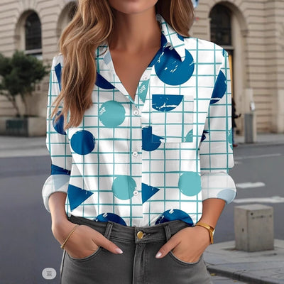 Top da donna a maniche lunghe casual con tasca a quadri