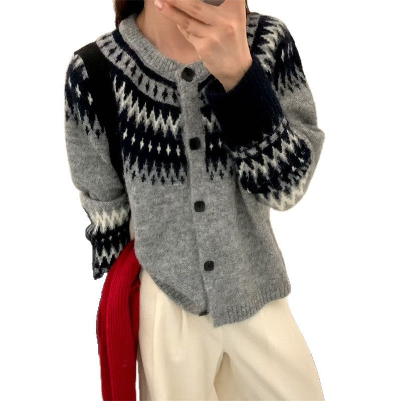 Nordic Style Fair Island Short Sweater Cardigan Coat