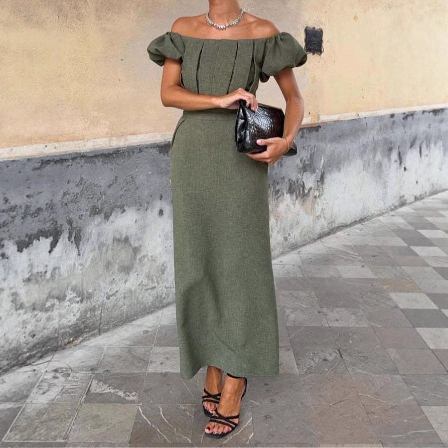 New Arrival Elegant Figure-flattering Long Dress With Short Sleeves