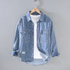 Japanese-style Retro Rewash Double Bag Men's Long Sleeve Light Color Denim Shirt