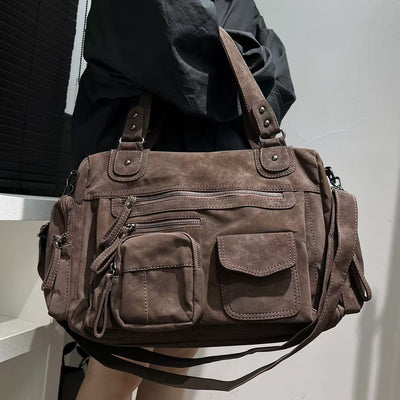 Borsa a mano da donna in pelle scamosciata di grande capacità