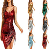 Womens Shiny Ruffled Bodycon Midi Dress
