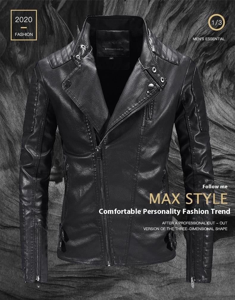 Giacca in pelle alla moda da uomo, giacca in PU foderata in pile