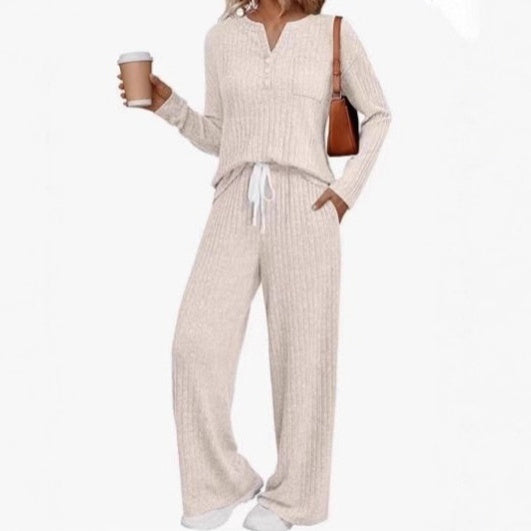 V-neck Striped Knit Casual Comfortable Long Coat Long Sleeve