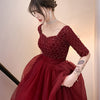 Vestito da sera bordeaux lungo da donna con maniche lunghe
