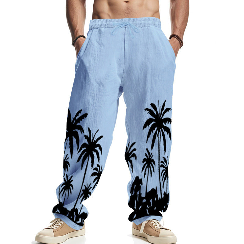 Men's Hawaiian Printed Wide-leg Pants Mid-waist