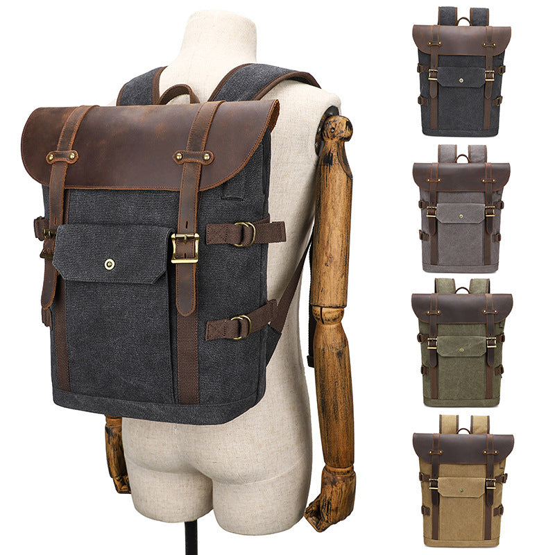 European And American Computer Crazy Horse Leather Backpack