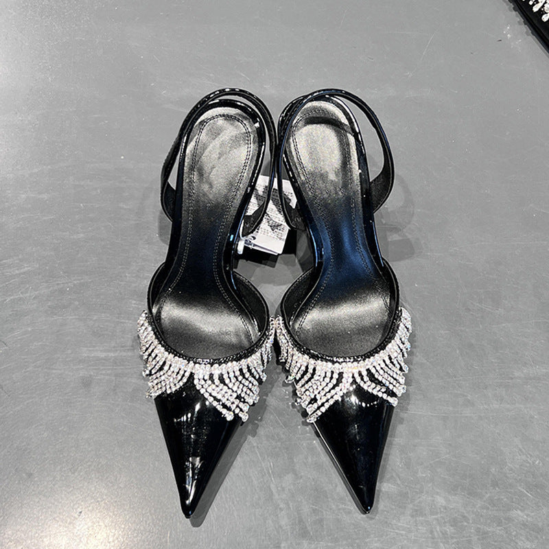 French Tassel Rhinestone With Slingback Sandals