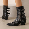 Autumn And Winter Pointed Knight Women's Boots Plus Size Punk Belt Buckle Booties