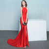 Abito da sposa, abito da sera da banchetto con scollo all'americana, in pizzo rosso, lungo, a sirena, nuovo alla moda
