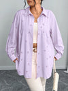 New Plus Size Womens Shirt Jacket With Bow Tie And Print Long Sleeve Top