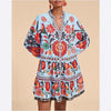 Floral Print Short Bohemian Beach Long Sleeve Button-down Flowy Blouse Dress
