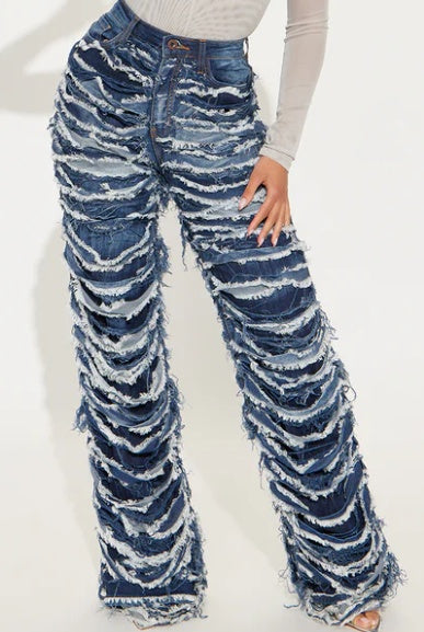 Hustler Stretch Shredded Straight Leg Jeans - Dark Wash