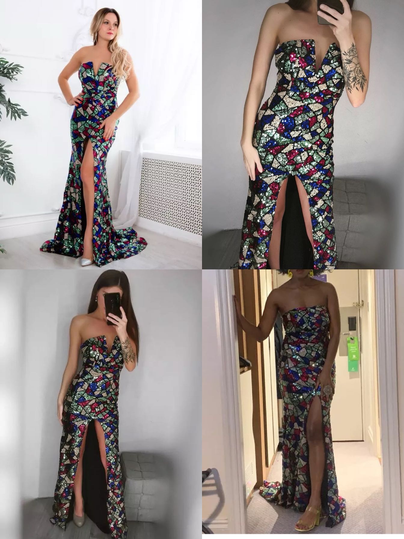 Donne Sexy Scollo a V Senza Spalline Paillettes Ma