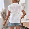 Lace-trimmed V-neck Pullover Short-sleeve Womens Blouse