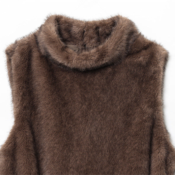 Elegant Women's Sleeveless Belt Turtleneck Top