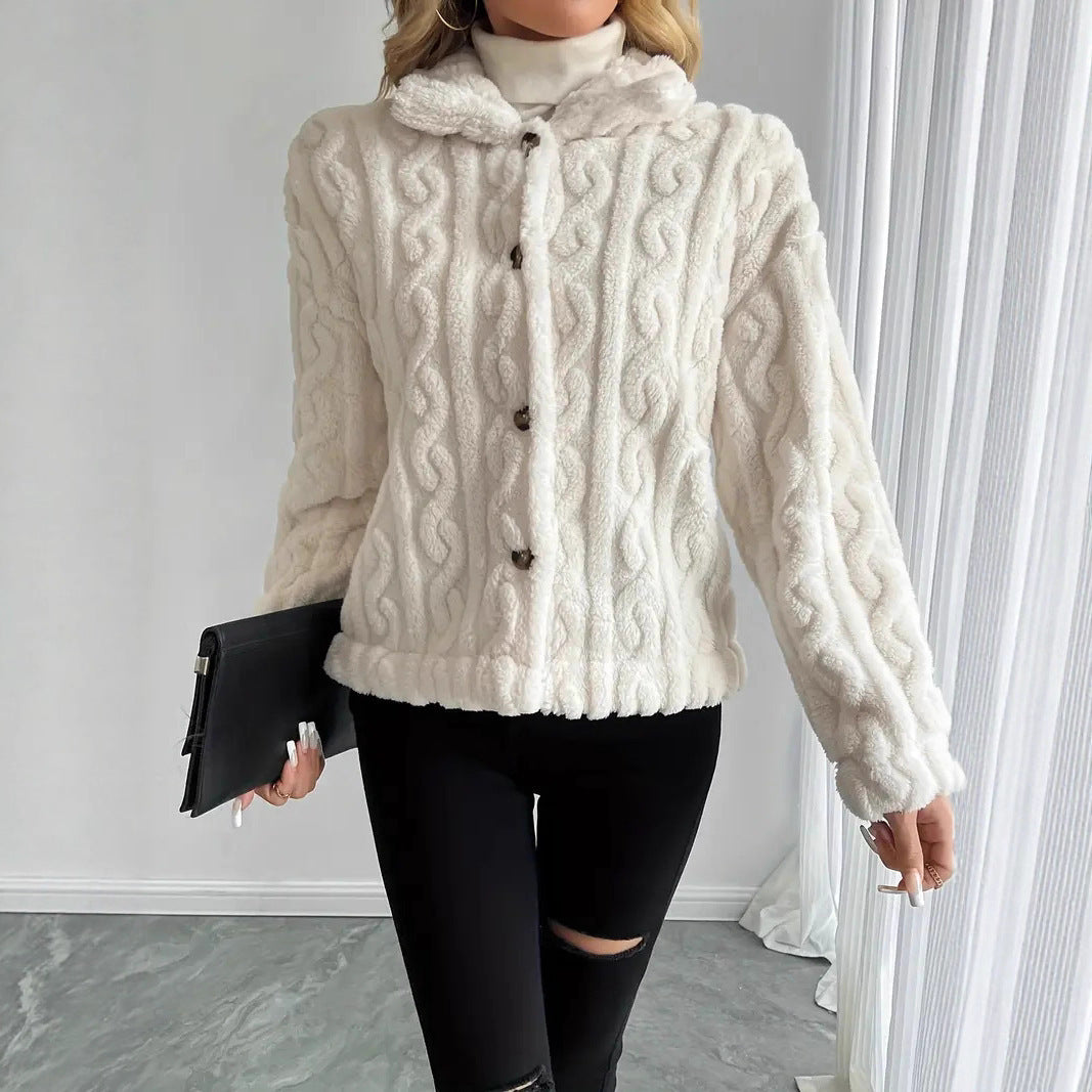 Cappotto corto da donna in peluche double face tinta unita