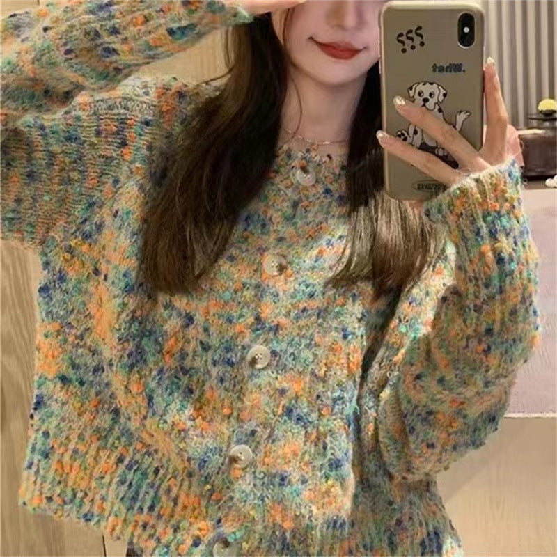 Retro Gentle Idle Style Knitted Rainbow Sweater