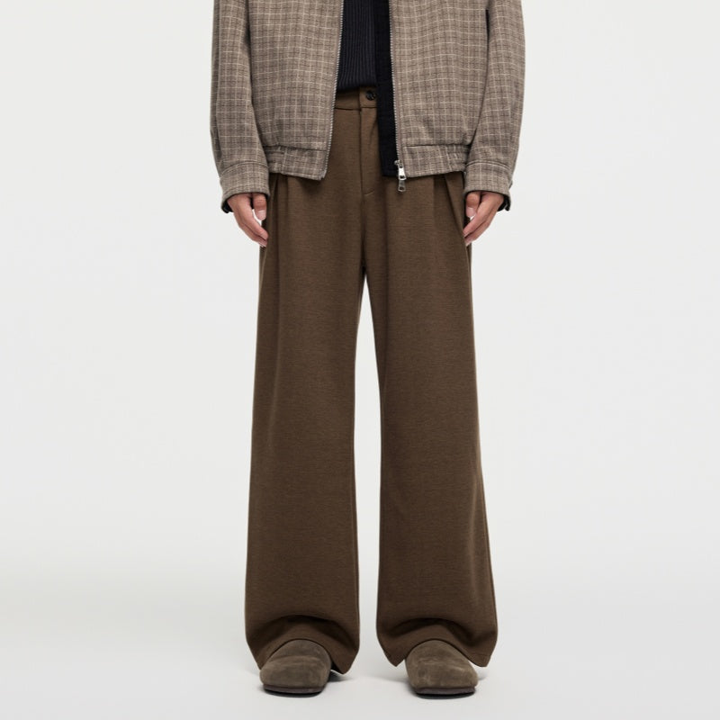 Men's Straight Fleece-lined Casual Wool Trousers