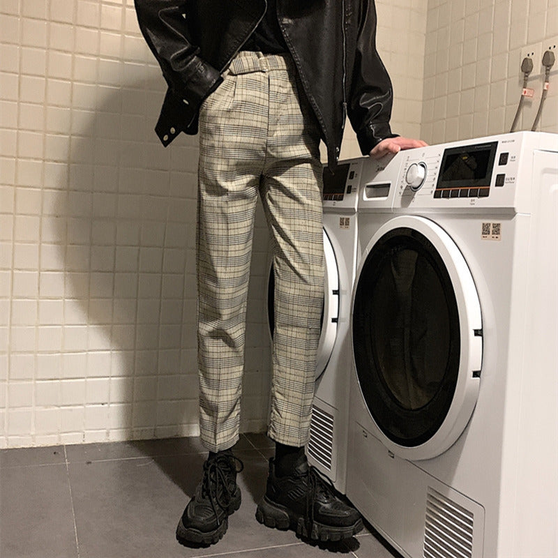 Plaid Men's Dress Pants Trendy Casual Stylish British-Style Slim-Fit