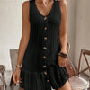Women's Summer Sleeveless Ruffle Decor Casual Dress With Front Button