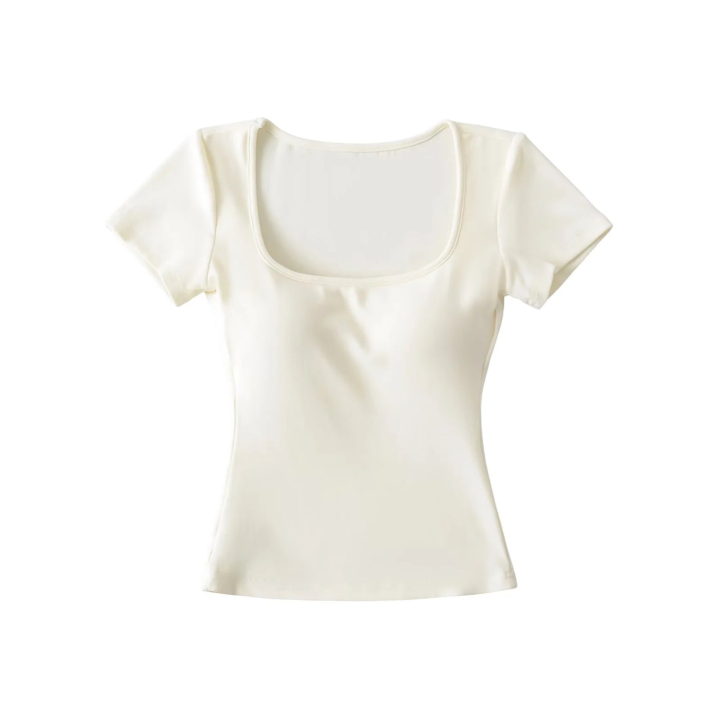 T-shirt tinta unita scollo quadrato maniche corte con coppe integrate
