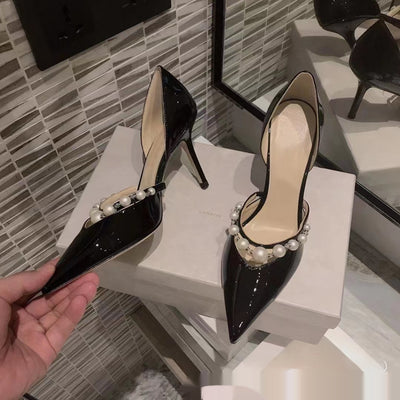 Pointed Patent Leather High Heels Women's Stiletto Heel Pearl